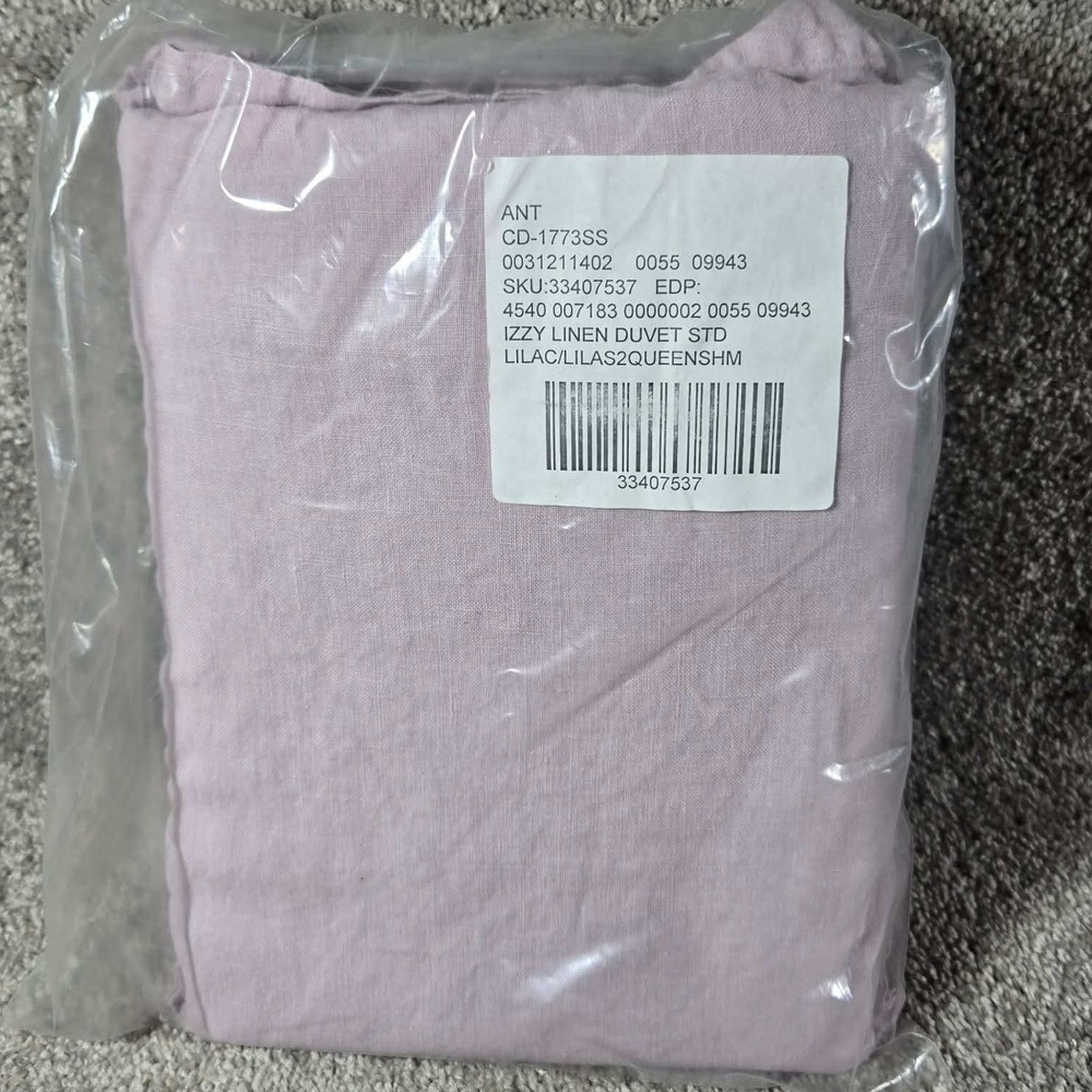 Anthropologie Izzy Linen Duvet Cover Lilac Solid - 2 Queen Standard Shams